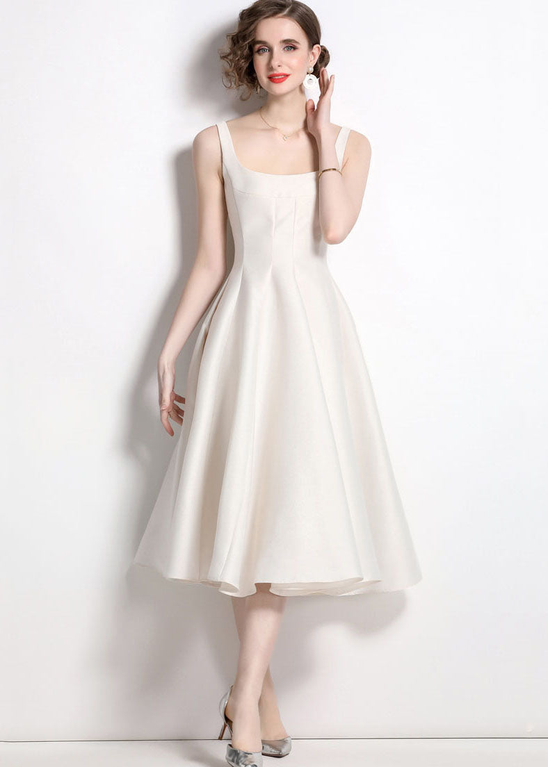 Square Neck Princess Seam Fit and Flare Structured Sleeveless Midi Dress