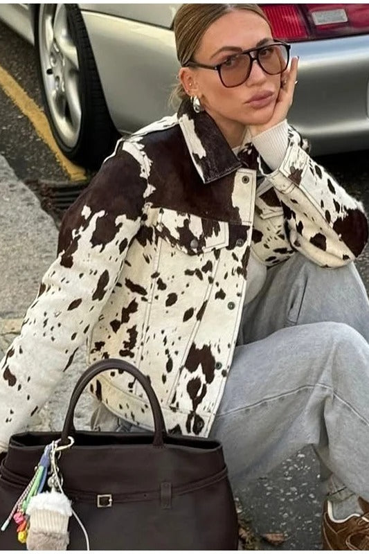 Casual Cow Print Street Jacket