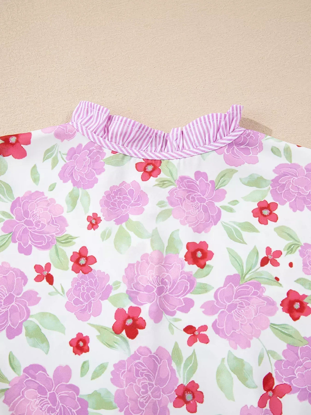Floral Print Ruffle Neck Balloon Sleeve Pleated Mini Dress 5