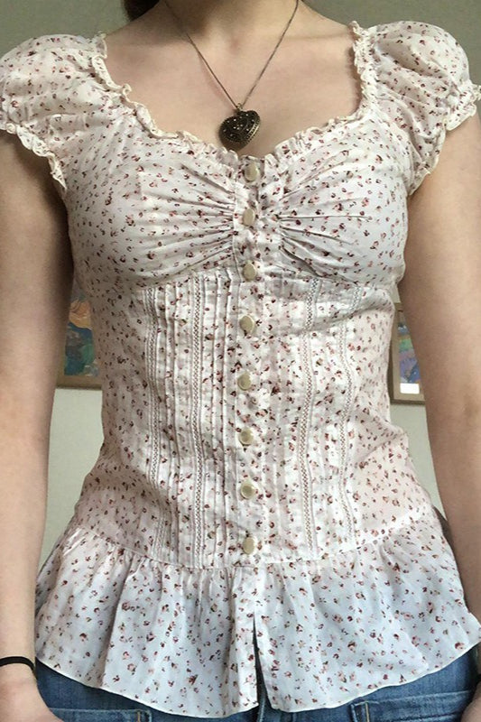 Vintage Floral Button Front T-Shirt