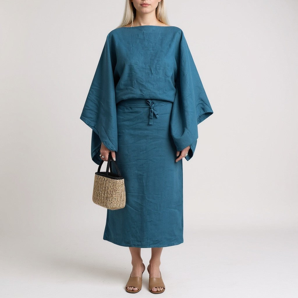 Kamilia - Kimono Dress with Belt Blue