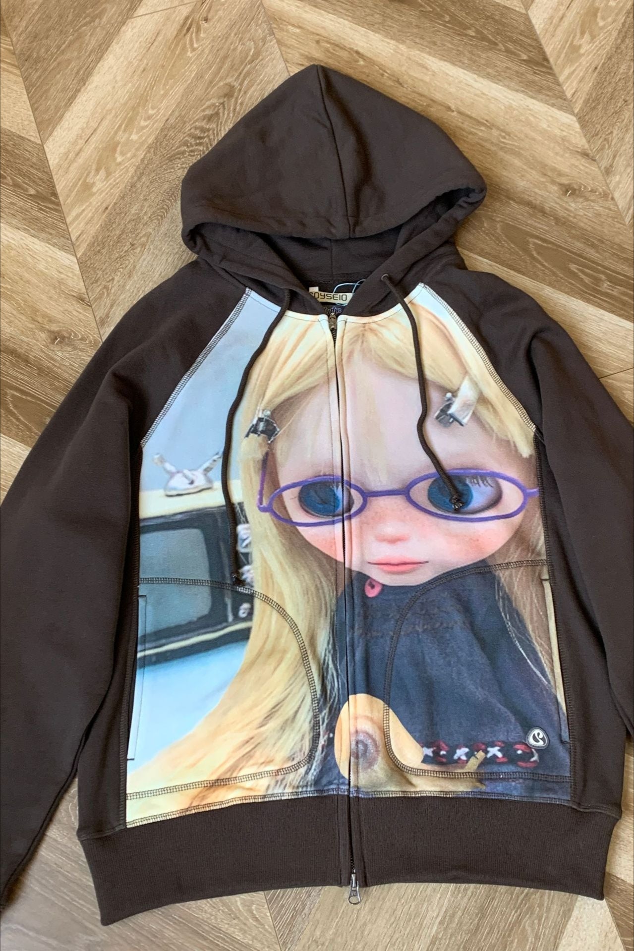 Whimsical Digital Print Zip Hoodie