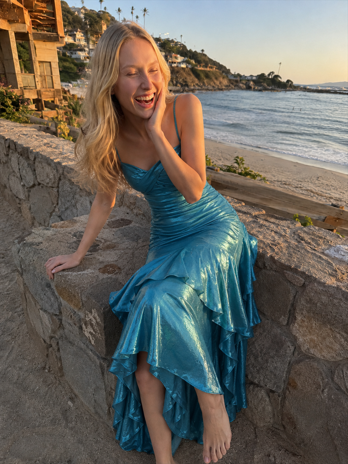 Satin Ruffle Trim Party Dress