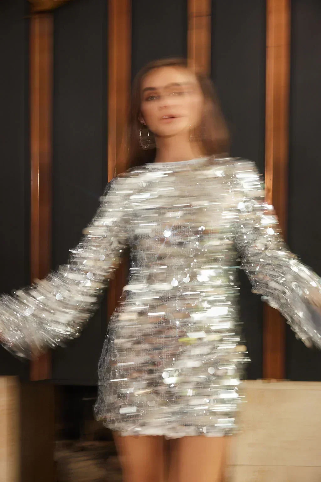 Paillette Sequin Crew Neck Bell Sleeve Shift Mini Dress 10