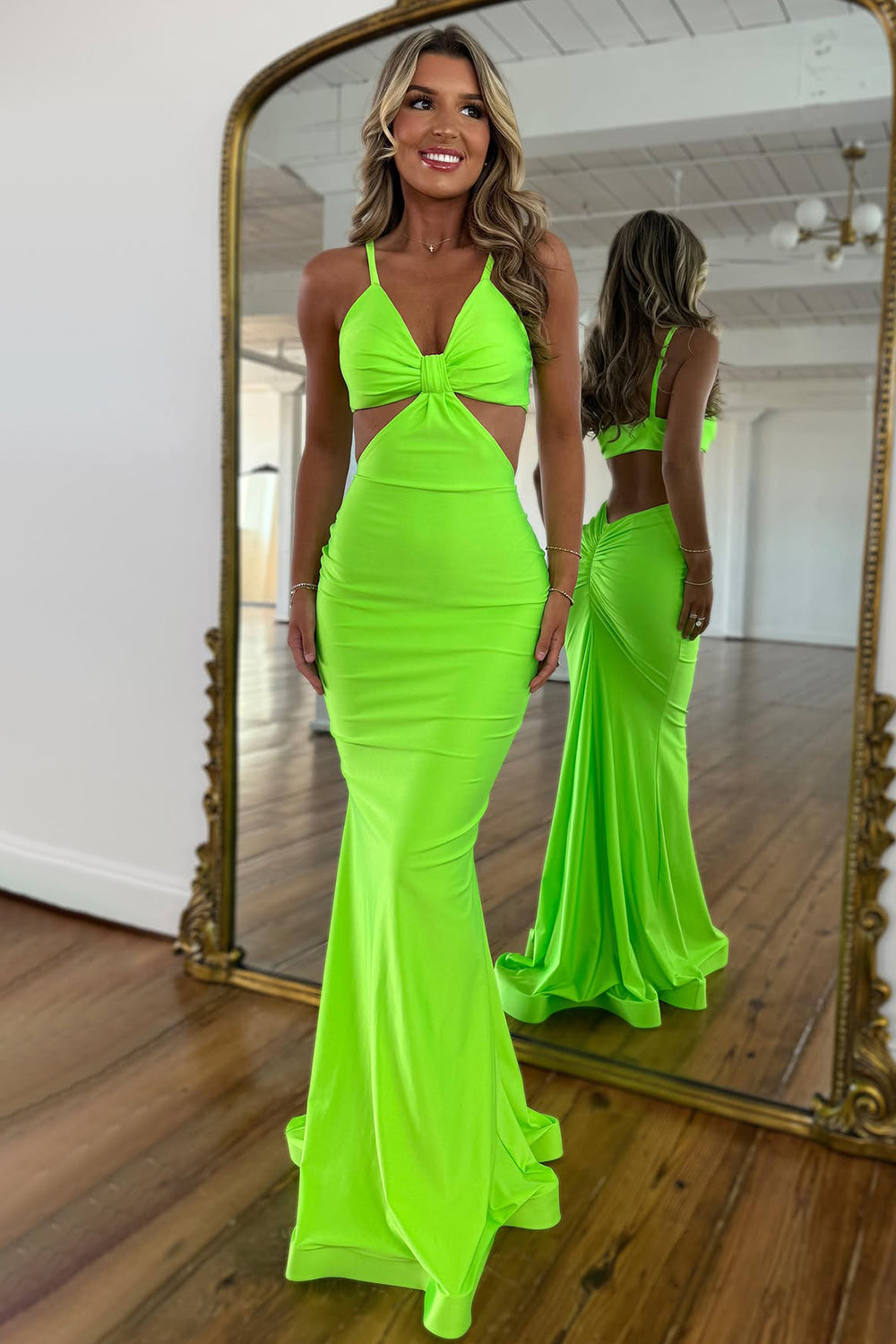 Stylish Mermaid Spaghetti Straps Long Red Satin Prom Dress