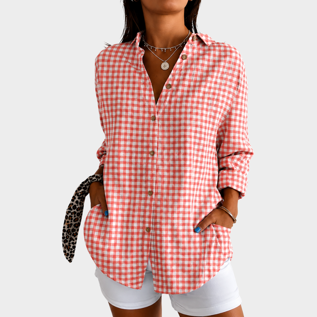 Gingham Collared Long Sleeve Button Up Shirt