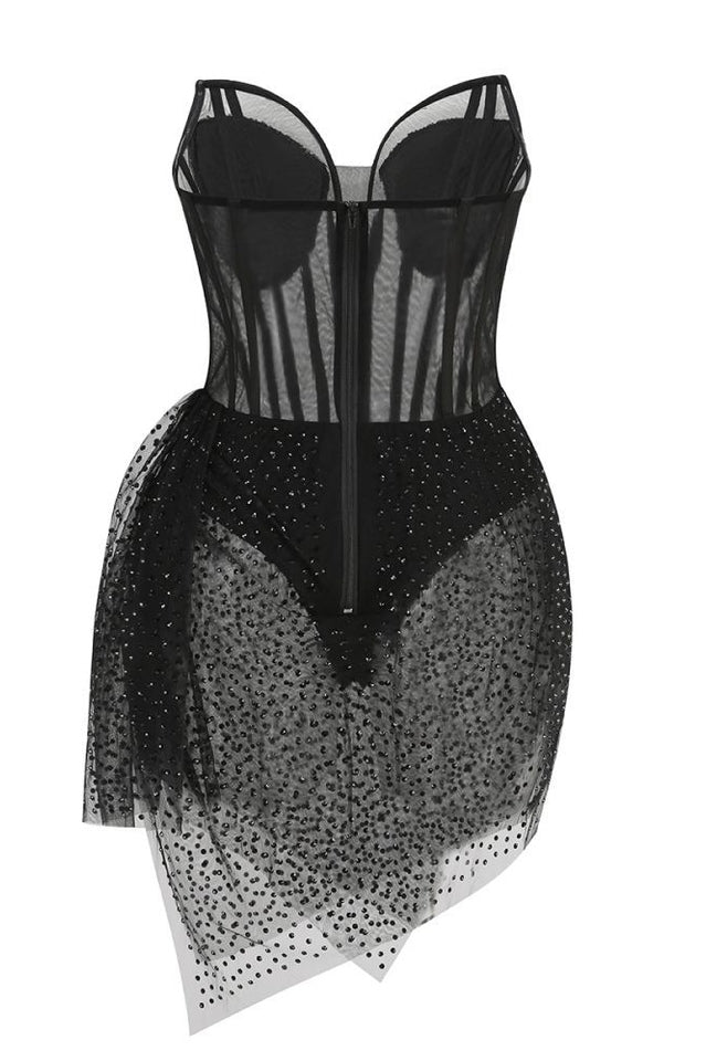 Sequin Strapless Sweetheart Corset Sheer Mesh Mini Dress