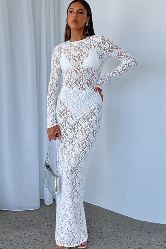 Lace Sheer Mesh Bodycon Maxi Dress