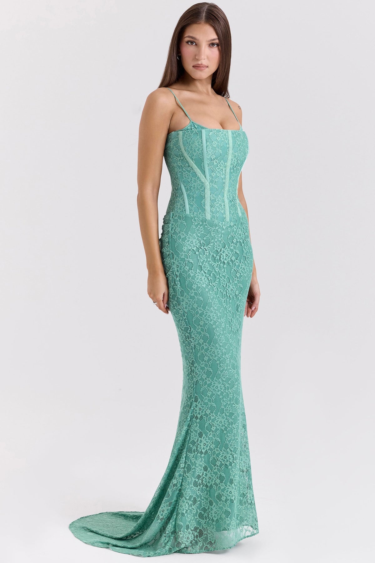 Lace Corset Bodice Spaghetti Strap Mermaid Maxi Dress 3