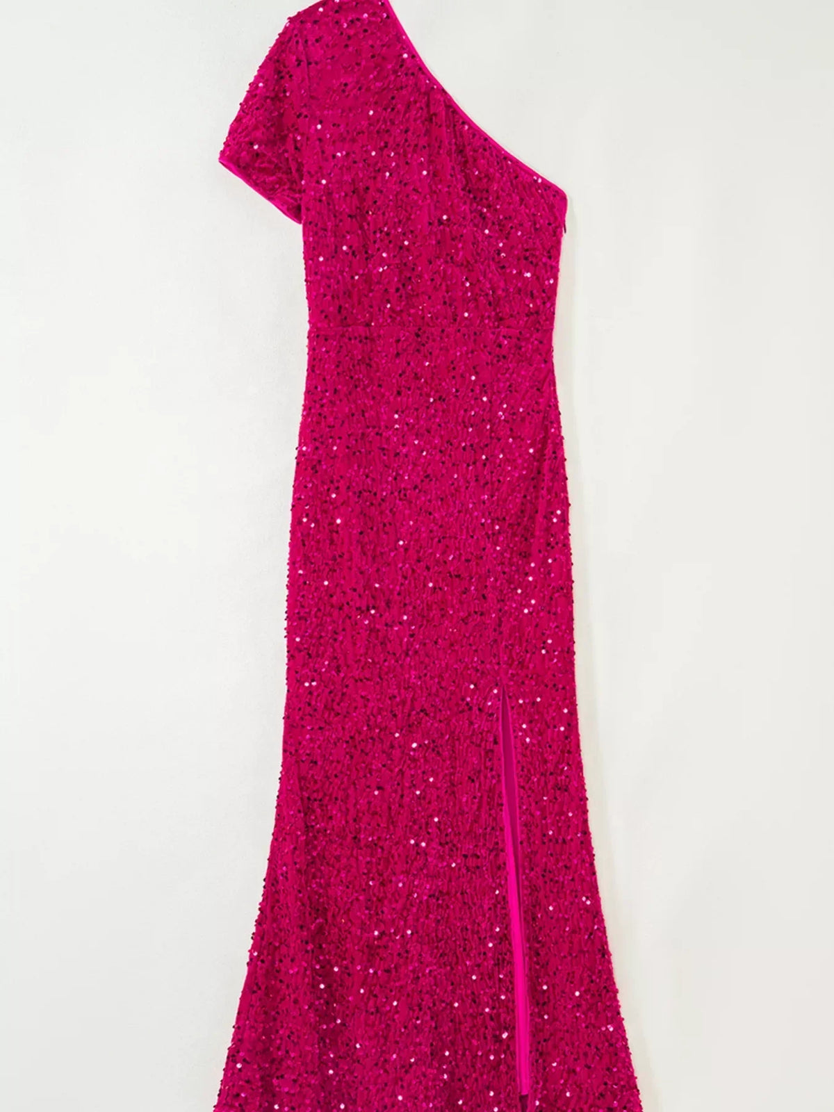 Sequin One Shoulder Flutter Sleeve High Split Mermaid Maxi Gown 3