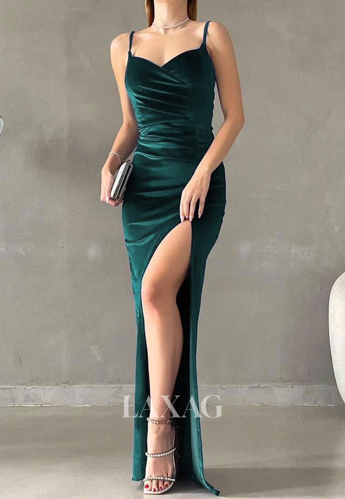 Sweetheart Spaghetti Straps Off-Shoulder Formal Gowns Pleated Floor-Length Mermaid Prom Dress