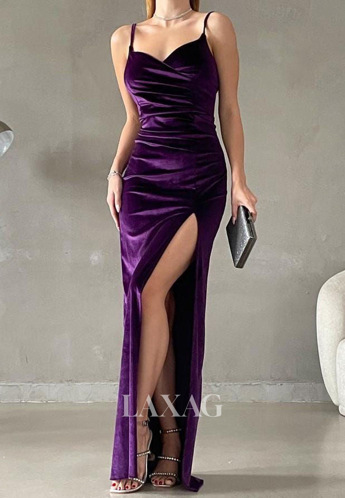 Sweetheart Spaghetti Straps Off-Shoulder Formal Gowns Pleated Floor-Length Mermaid Prom Dress