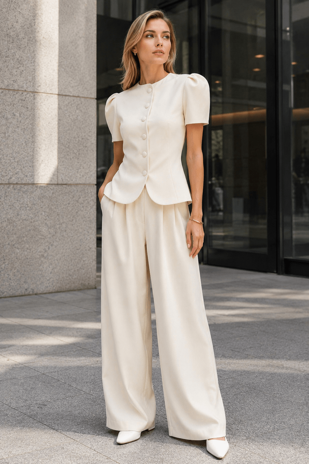 Elegant Jacket High Waist Two Piece Chic Work Set