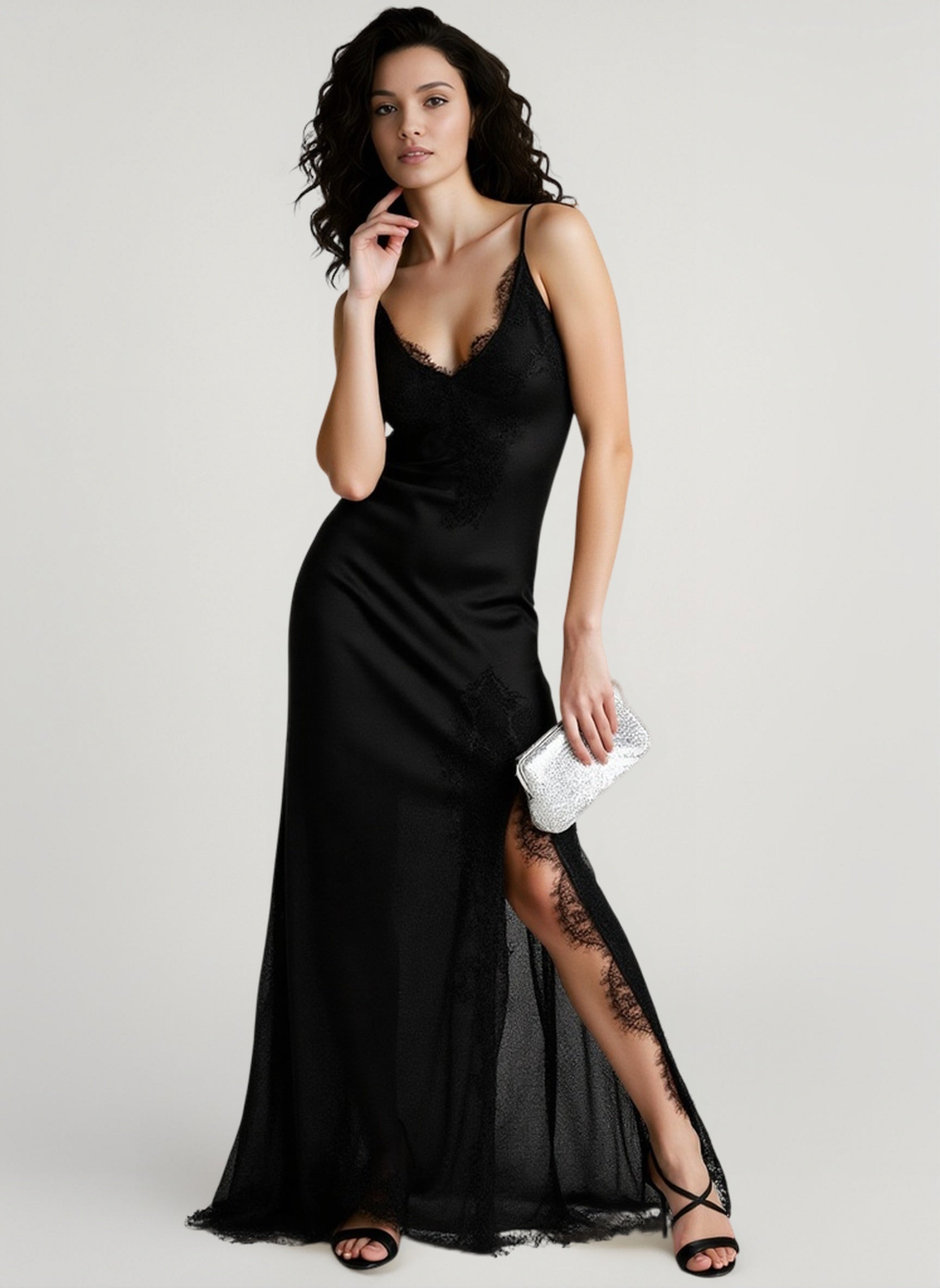 Lace Satin Maxi Dress