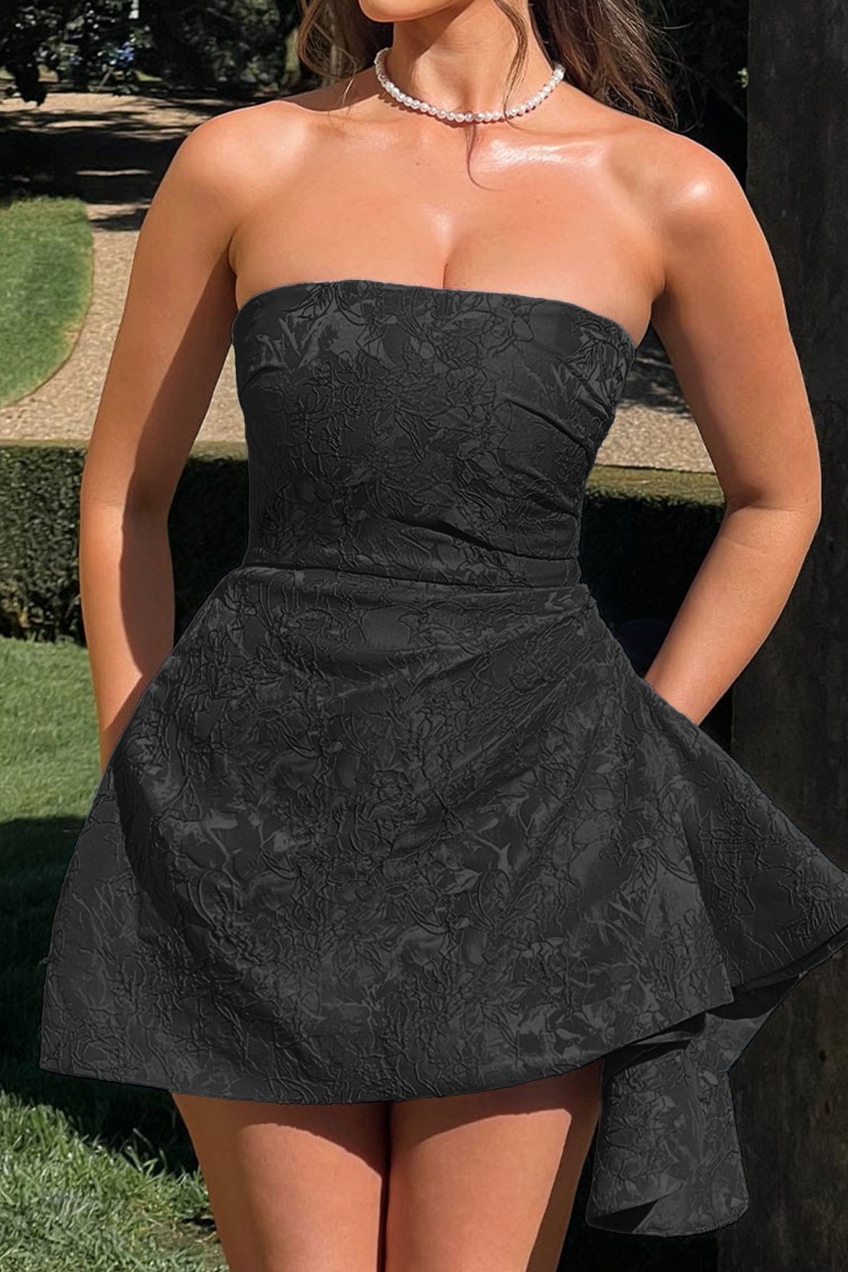 Strapless Jacquard Mini Party Dress