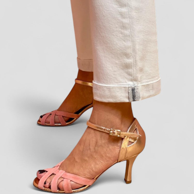 Woven Closed Toe Ankle Strap Stiletto Heel Sandals