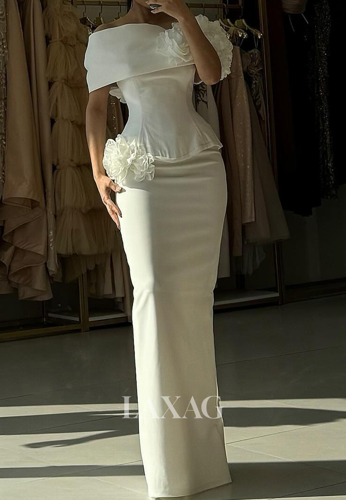 Tube Top Floral Embellished Mermaid Prom Dress Sleeveless Floor-Length Pleated Satin Formal Gowns