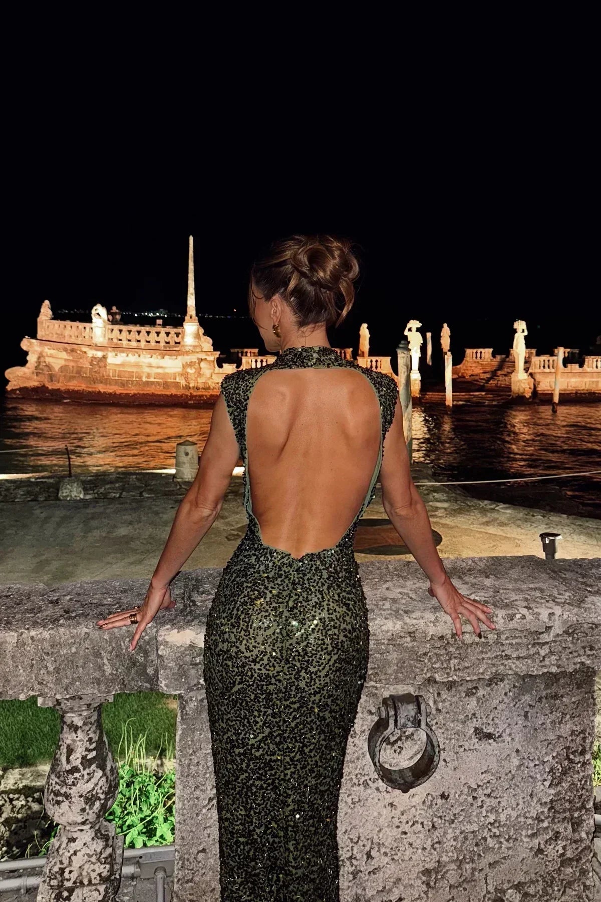 Sequin High Neck Cap Sleeve Open Back Bodycon Maxi Gown 3