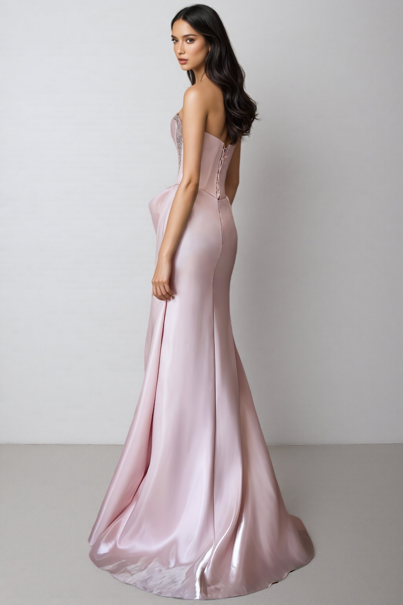 Lyriclr Pink Rhinestone Strapless Maxi Dress - View 6