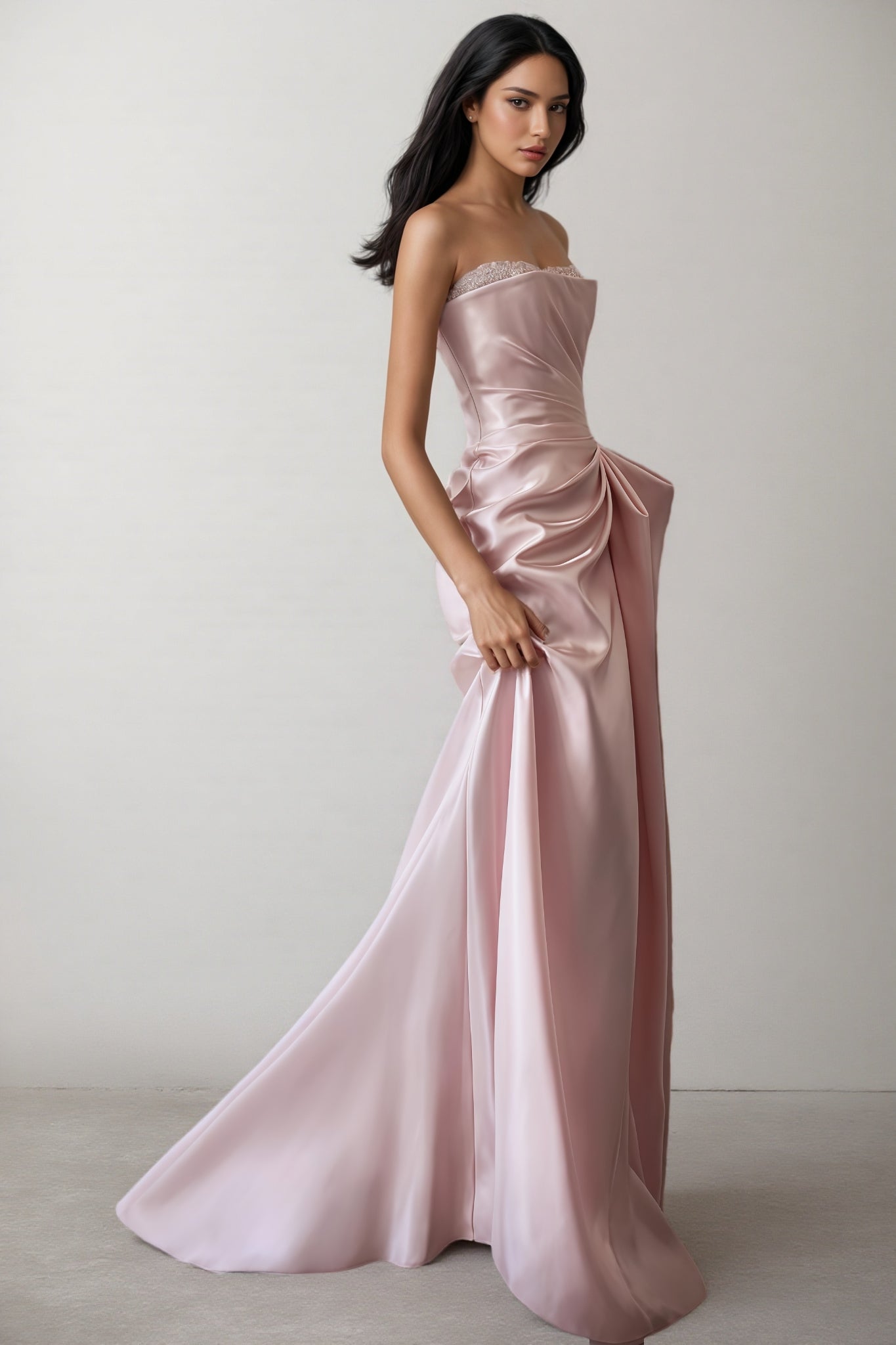 Lyriclr Pink Rhinestone Strapless Maxi Dress - View 3