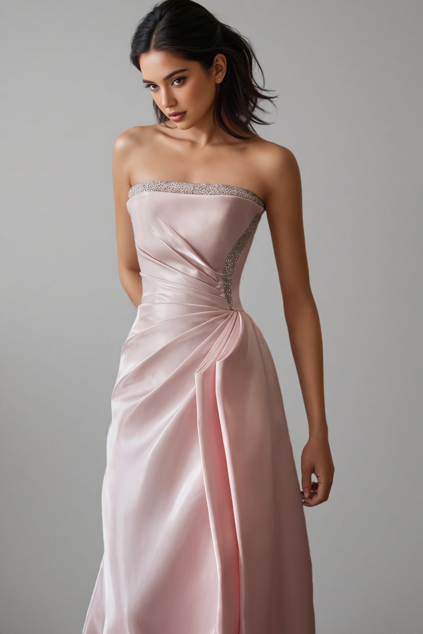 Lyriclr Pink Rhinestone Strapless Maxi Dress - View 4