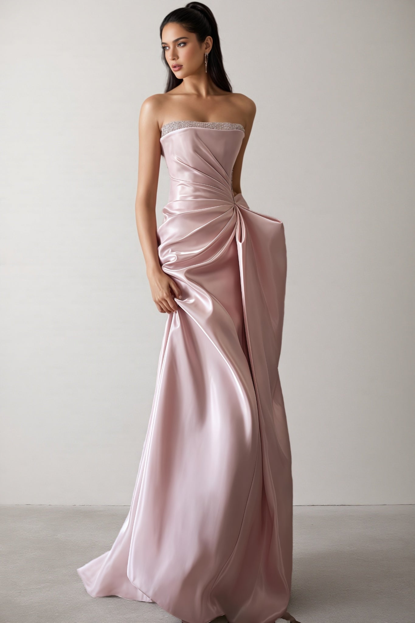 Lyriclr Pink Rhinestone Strapless Maxi Dress - View 5