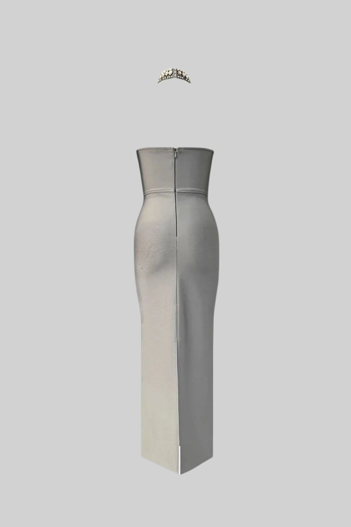 Pearl Crystal Embellished Sweetheart Strapless Column Maxi Gown - View 3