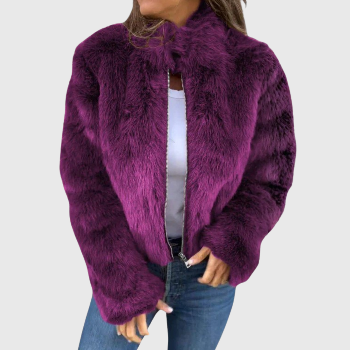 Faux Fur Zip Front Cropped Jacket