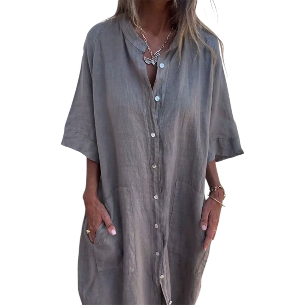 Melanie | Ibiza Style Casual Shirt Dress Gray