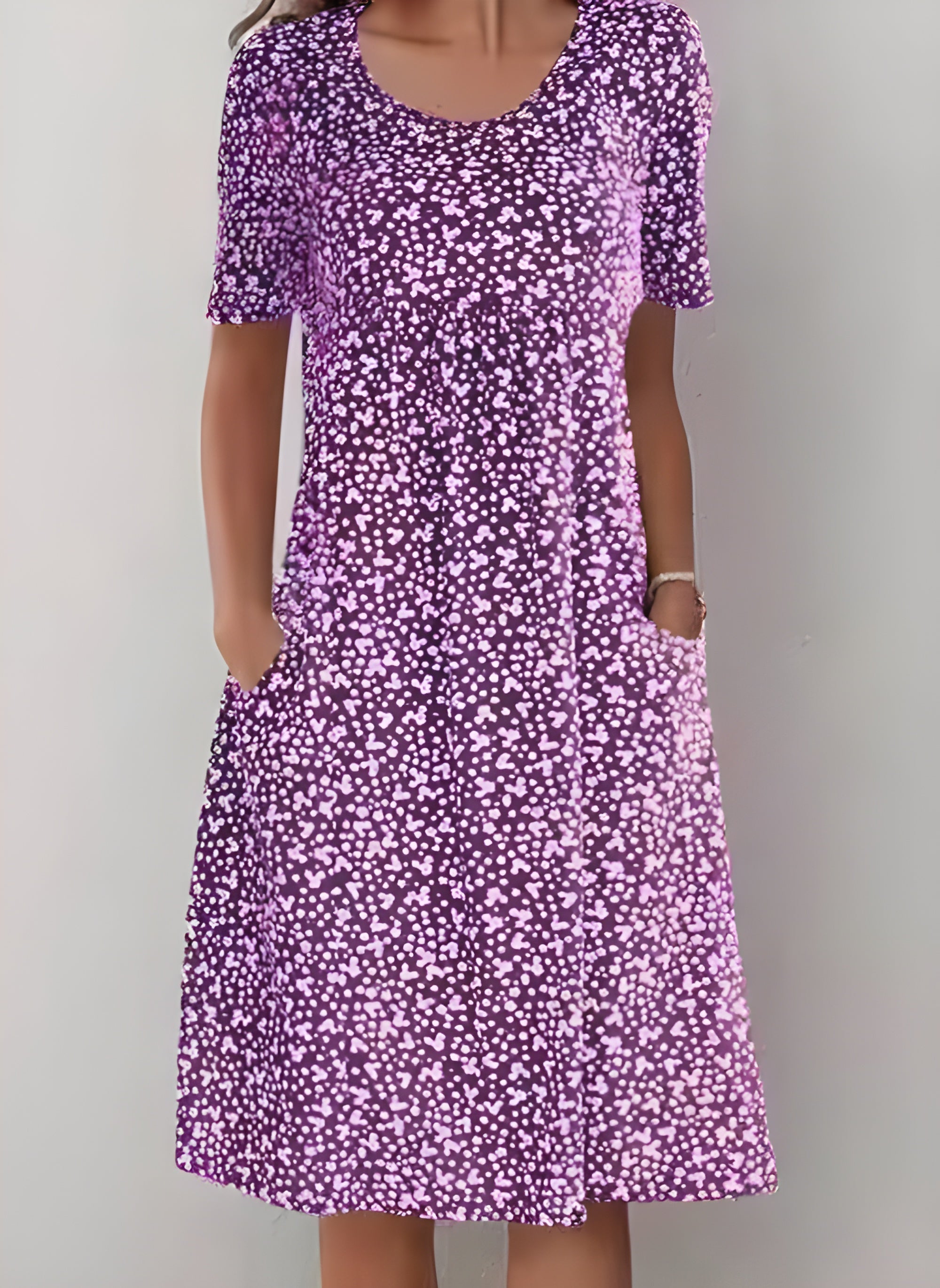 Ditsy Floral Short Sleeve Pocket Shift Midi Summer Dress