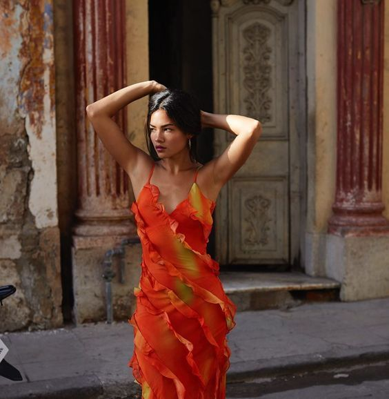 Sexy Straps Chiffon Ruffles Long Prom Dress Evening Dress cc1788