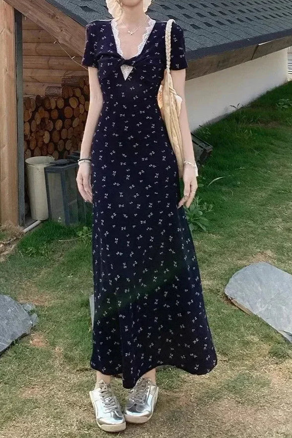 V - neck Waist - cinching Slim Floral Dress