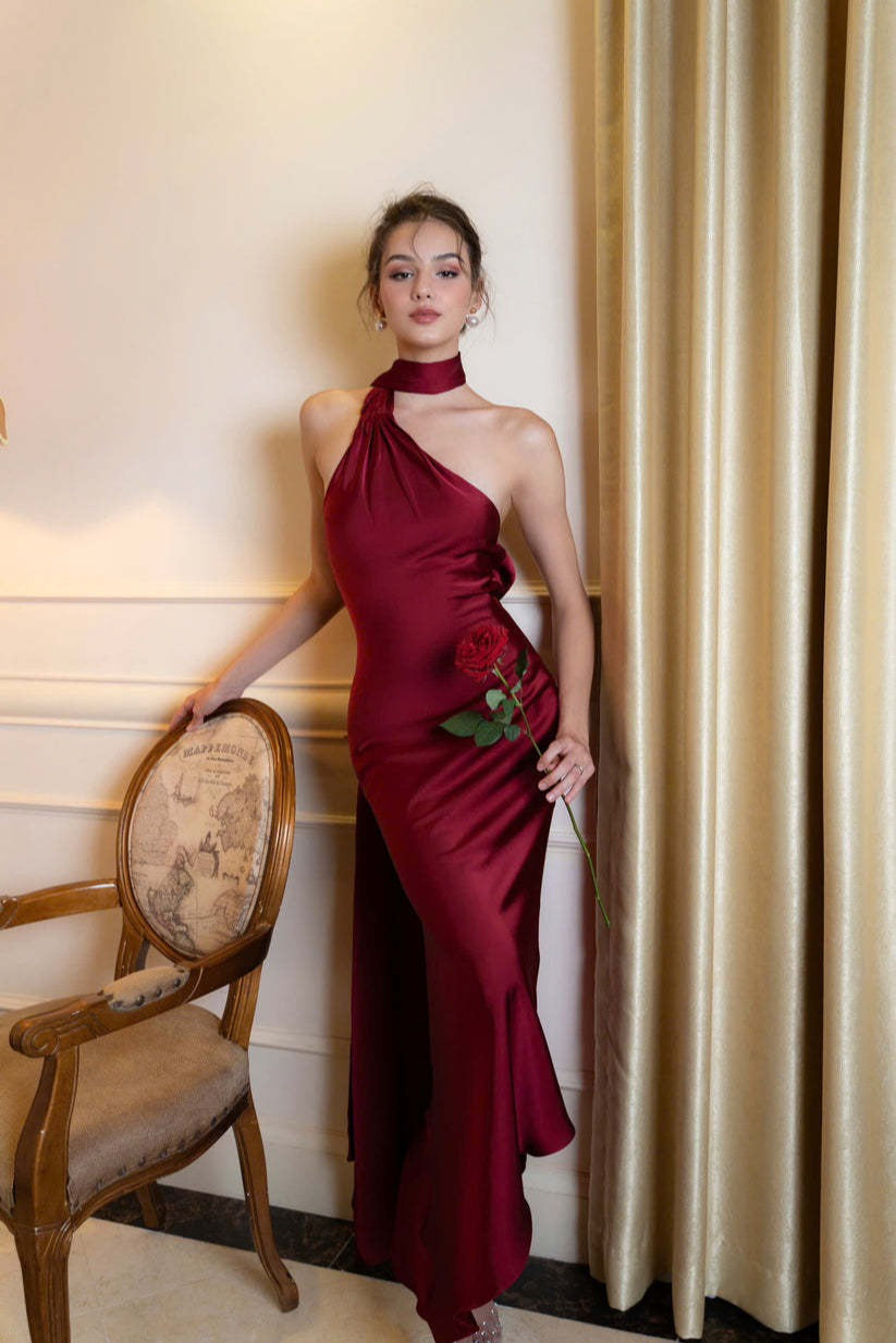 Satin Halter LowBack Party Dress