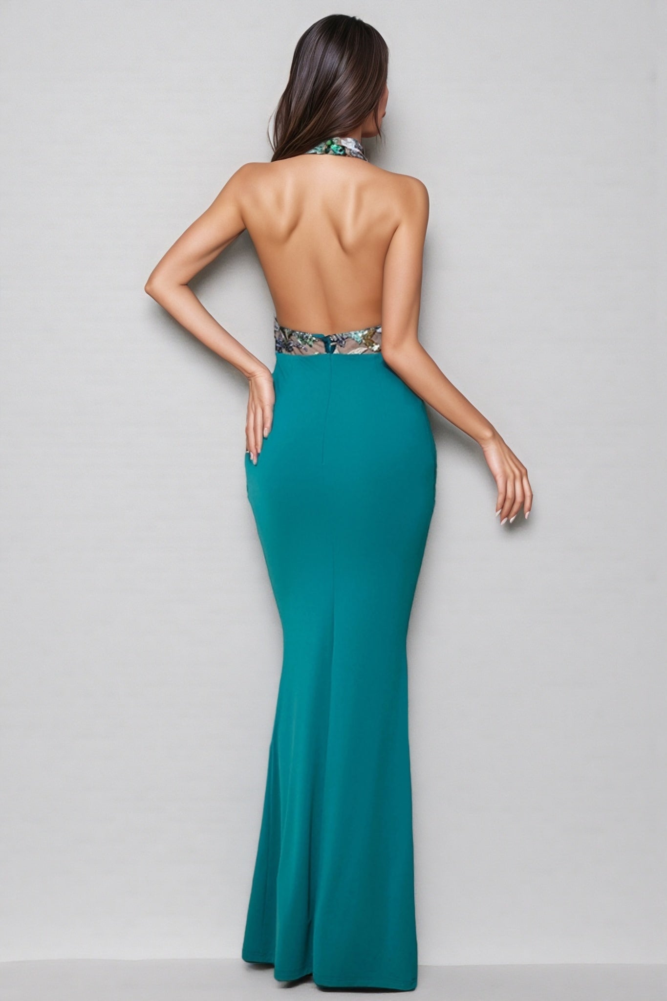 Jessas Green Neck Sequin Maxi Dress - View 7