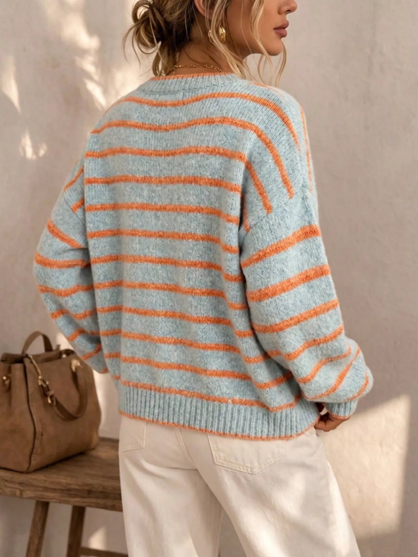 Striped Button-Down Knit Cardigan