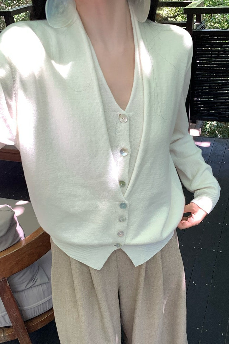 Layered Collar Open Front Knit Top