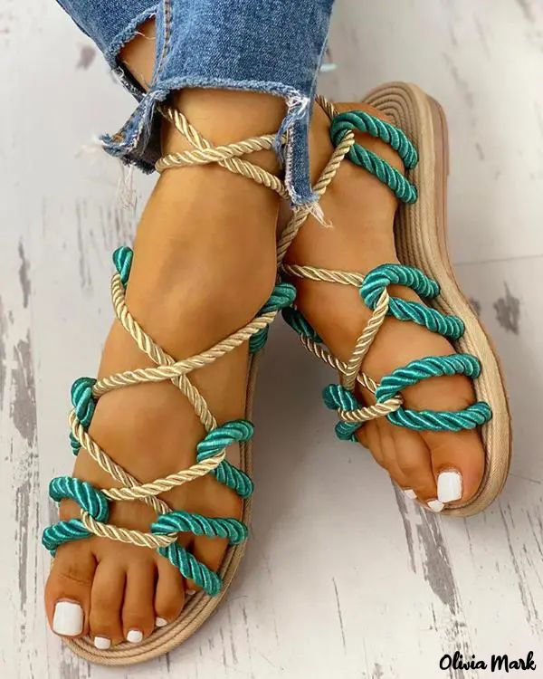 Knotted Lace-Up Sandals with Rope Design Flats