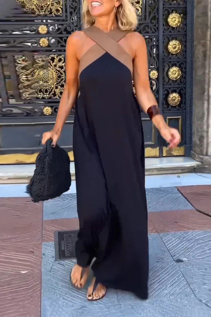 Cross Front Halter Neck Sleeveless Maxi Dress