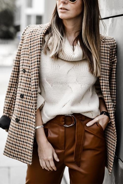 Plaid Button Long Sleeve Blazer