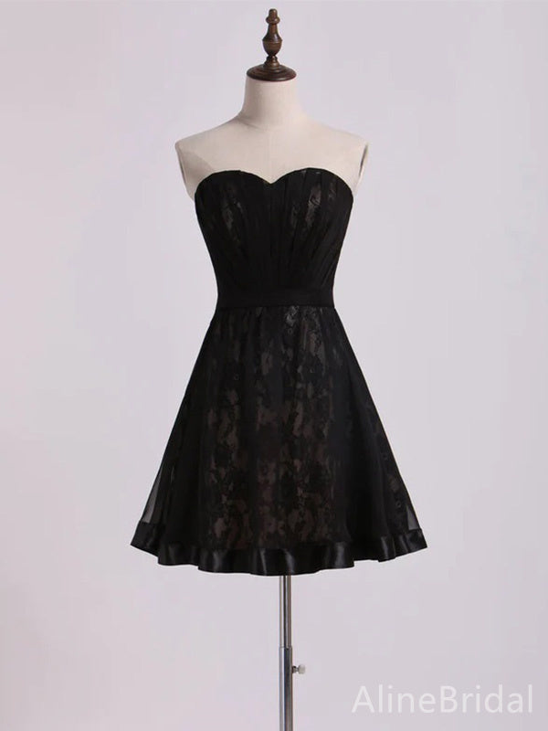 Lace Sweetheart Strapless Pleated Bodice A-Line Mini Homecoming Dress