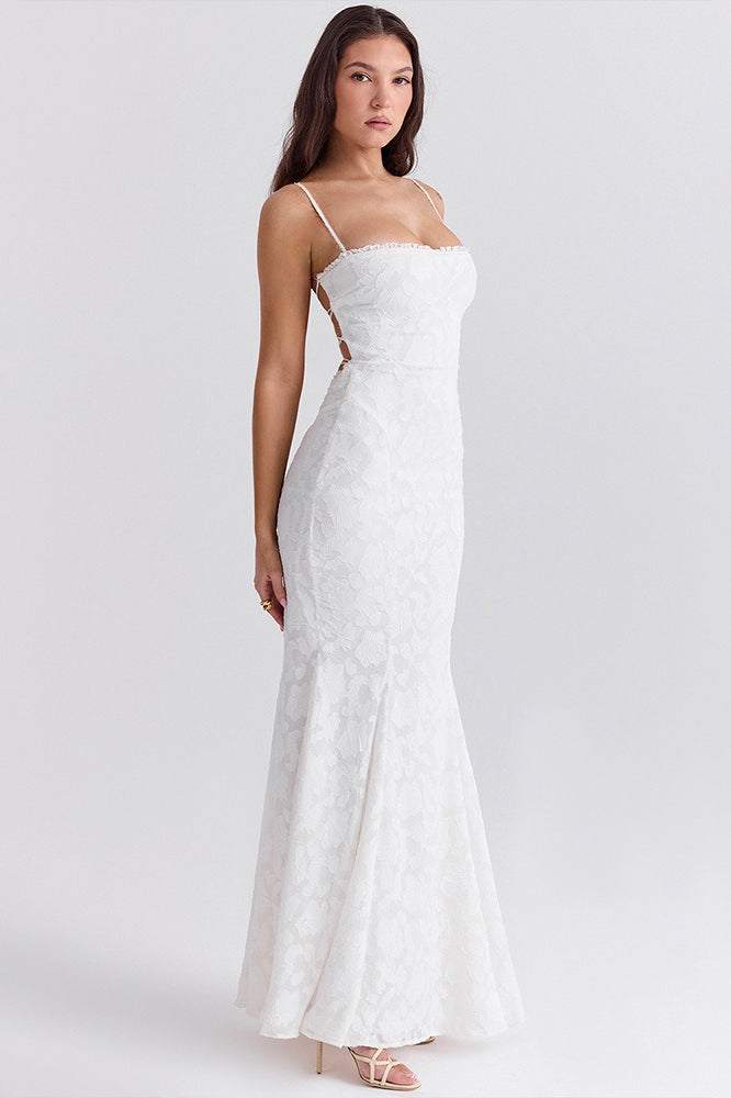 Lace Square Neck Spaghetti Strap Mermaid Gown