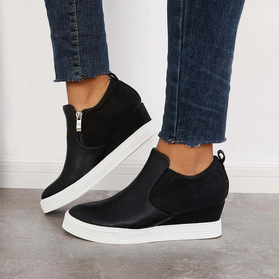 Casual Slip on Platform Wedge Sneakers Hidden Wedge Ankle Booties