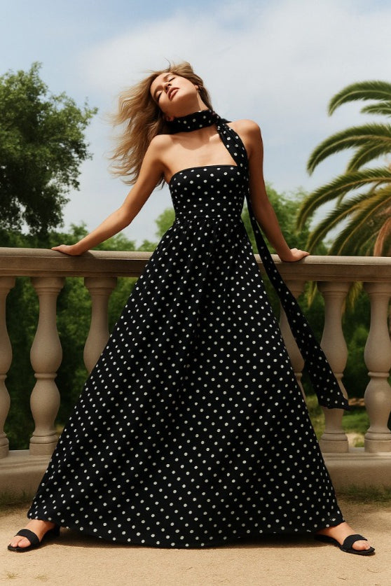 Polka Edition Dot OffShoulder Cami Tie Maxi Dress