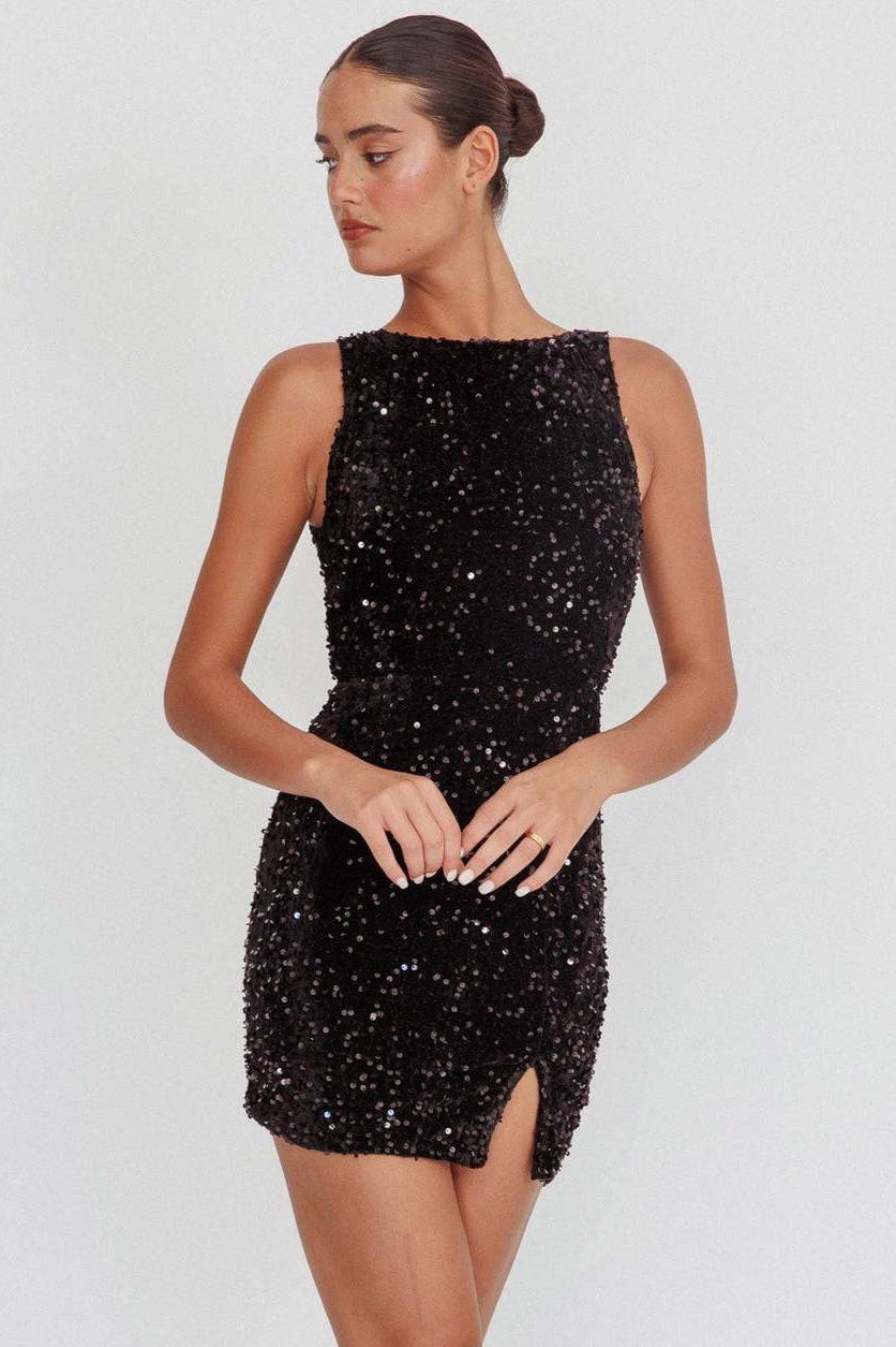 Sequin High Neck Sleeveless Bodycon Mini Party Dress