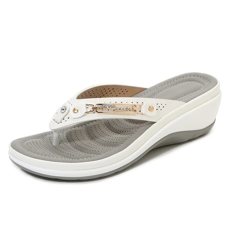Thong Toe Post Metal Trim Wedge Sandals