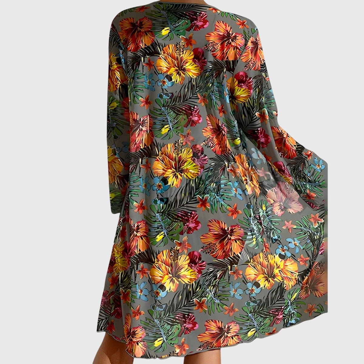 Tropical Floral Bikini and Long Cover Up Three Piece Swimsuit