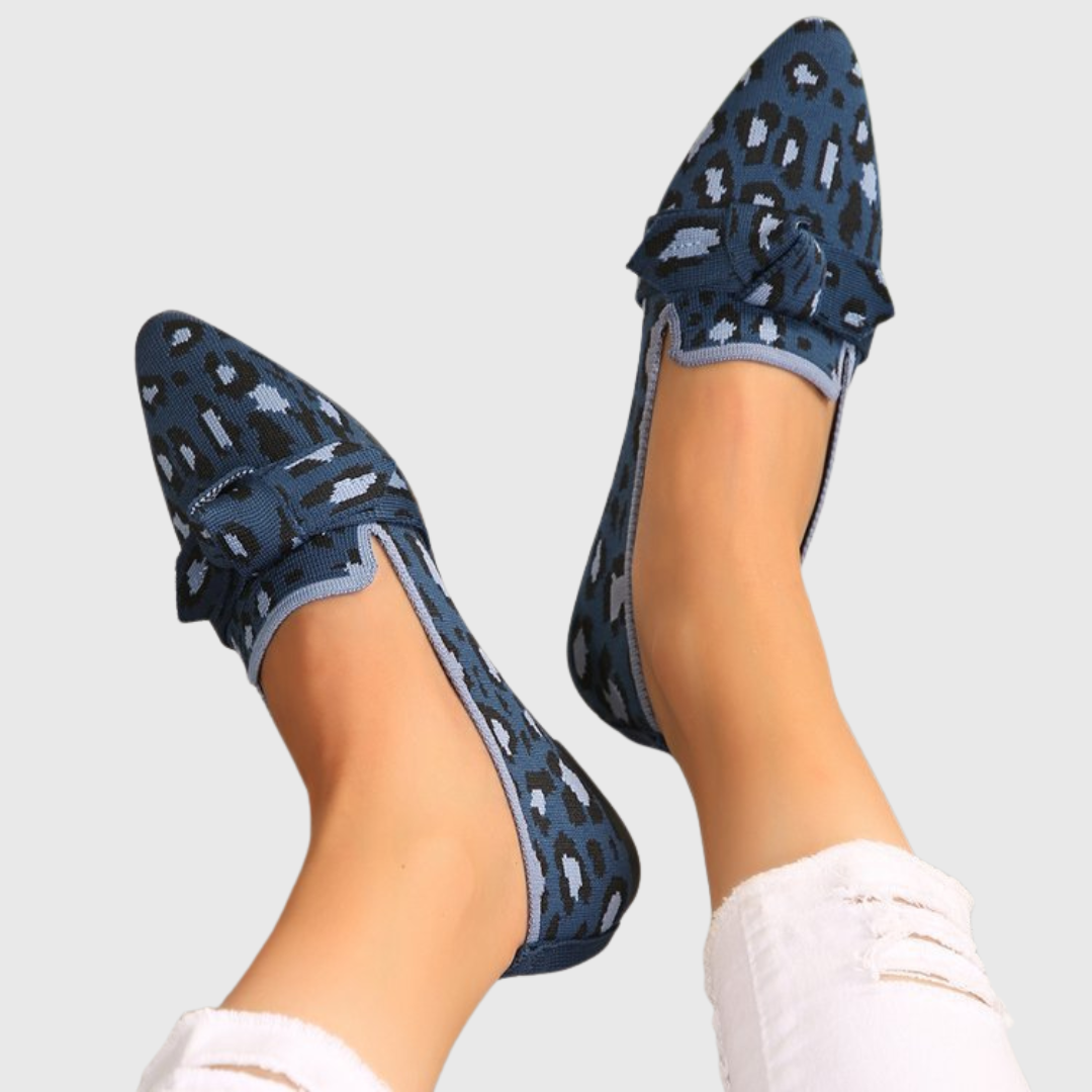 Leopard Print Pointed Toe Bow Flat Loafers