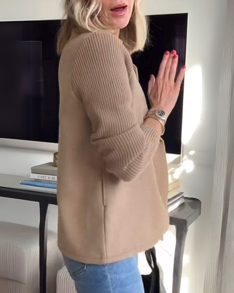 Ribbed Sleeve Drop Shoulder Knit Top
