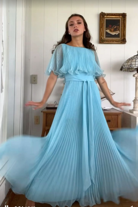 Elegant Blue Pleated A Line Prom Dress Formal Party Evening Dress cc1832