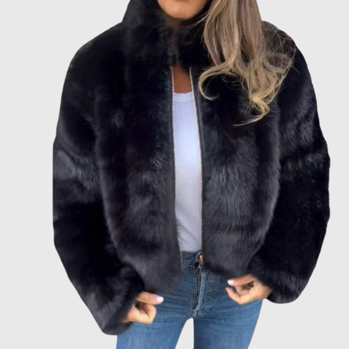 Faux Fur Zip Front Cropped Jacket
